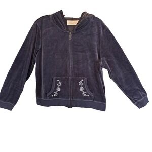 First Issue Women's Large Tracksuit‎ Jacket Blue Full Zip Velour Hoodie Y2K 90s